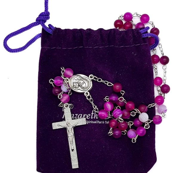 STUNNING PINK & PURPLE CRYSTAL BEADS ROSARY - Picture 6 of 8